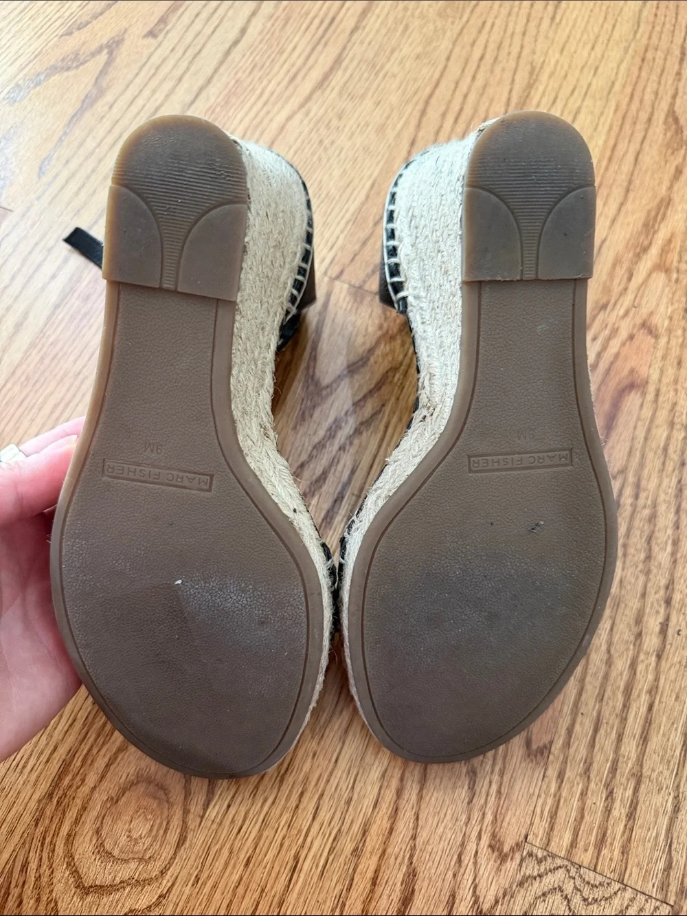 Marc Fisher Black Studded Espadrille Wedges size 9